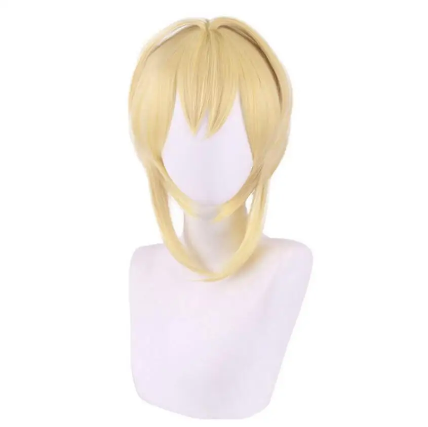 คอสเพลย์30cm อะนิเมะเกมสั้น Genshin impact Traveler Lumine blonde costume HEAT Movie hair Women