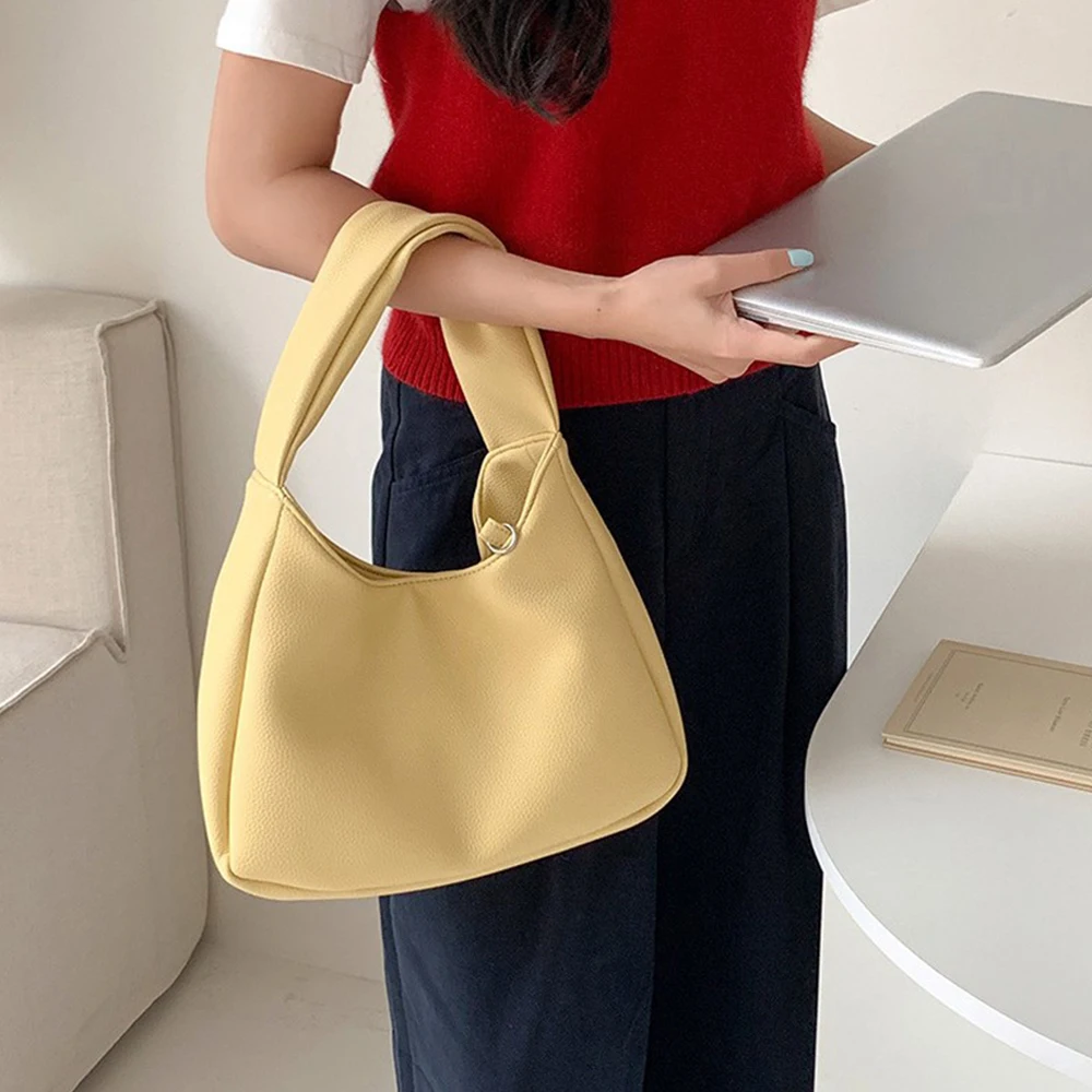

Casual Soft PU Leather Bucket Bag 2025 Fashion Yellow Bags for Women Handbags High Quality Shoulder Bag Commuting Tote Bags NEW