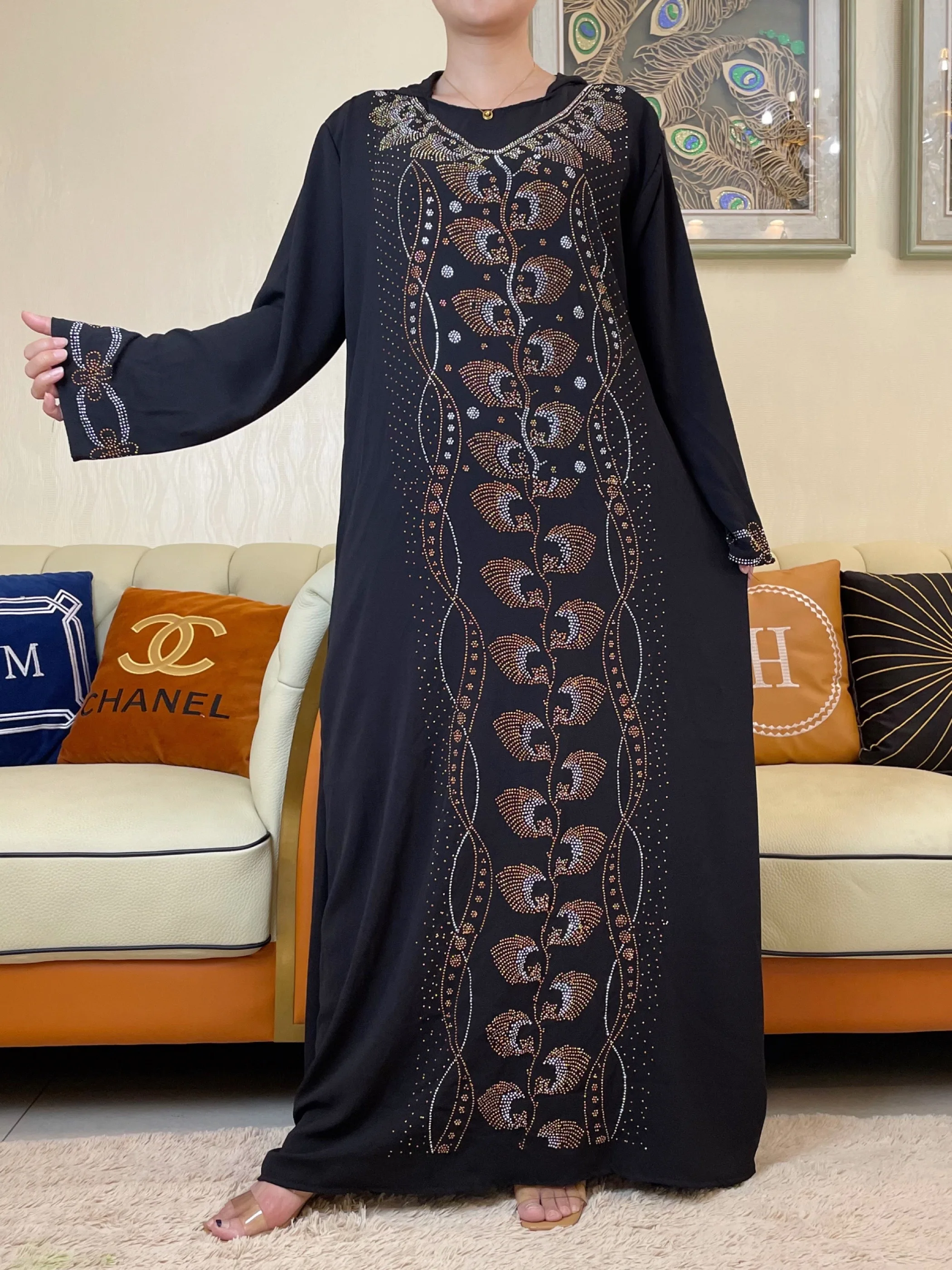 Luxury African Autumn Women Dresses 2022 New Islamic Clothing Dashiki Diamond Abaya Dubai Robe Evening Long Sleeve Muslim Dress