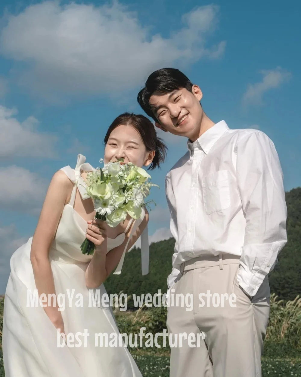 ZHUISHU 2025 Elegante A-lijn Ivoor Korea Trouwjurk Fotoshoot Spaghettibandjes Mouwloze Organza Bruidsjurk op maat