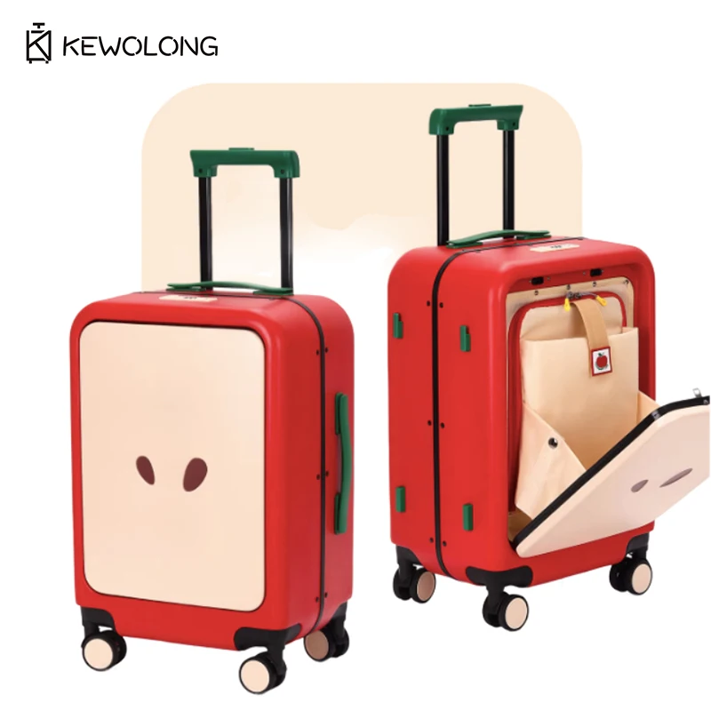 

Cartoon Apple Print Suitcase, 20 Inch Cute Front Opening Carry On Luggage with Aluminum Frame & TSA Lock, Lightweight Suitcase
