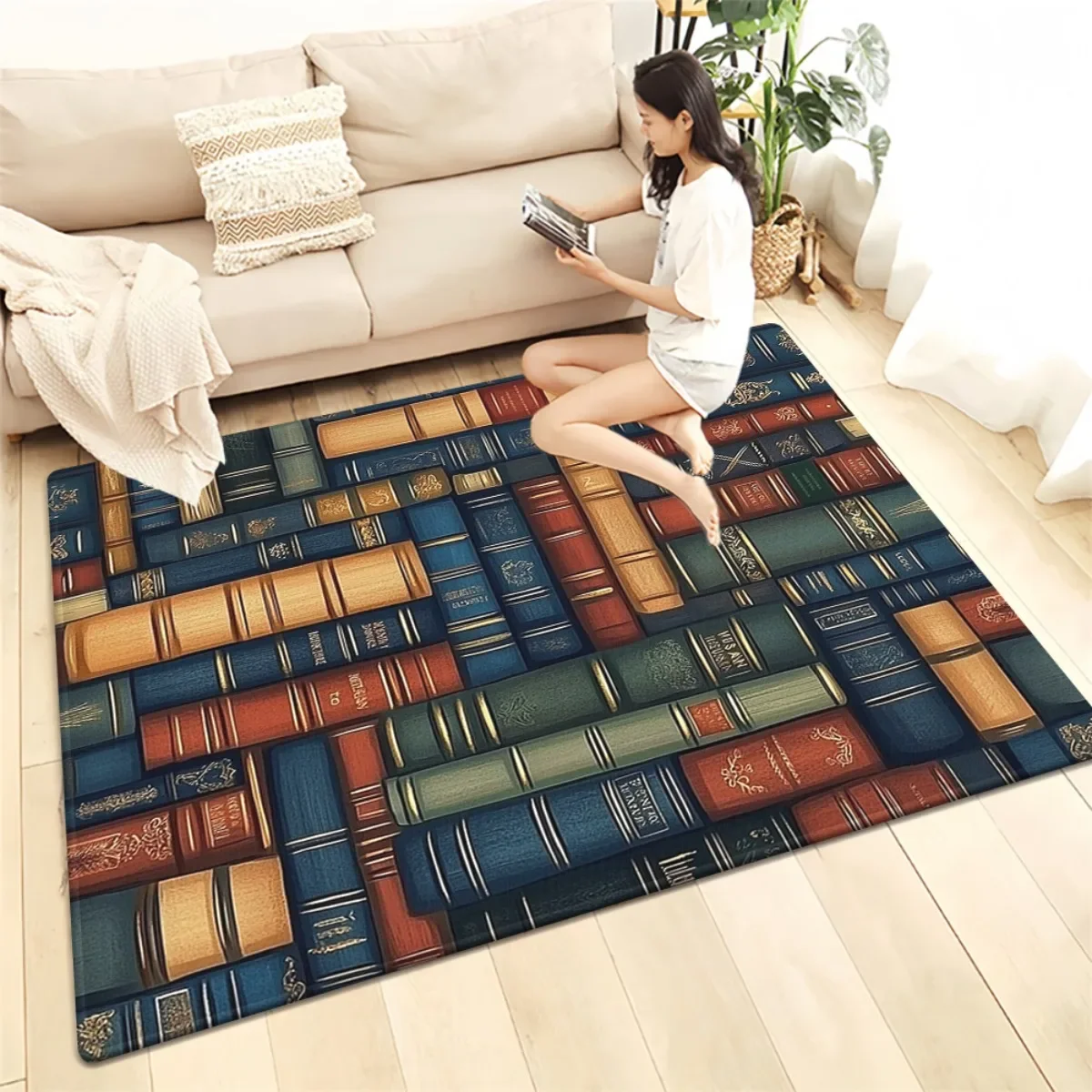 Book Stack Area Rug for Living Room Library Decor Literary Book Lover Nursery Academia Gift Mat Throw Rug Reading Theme Floor
