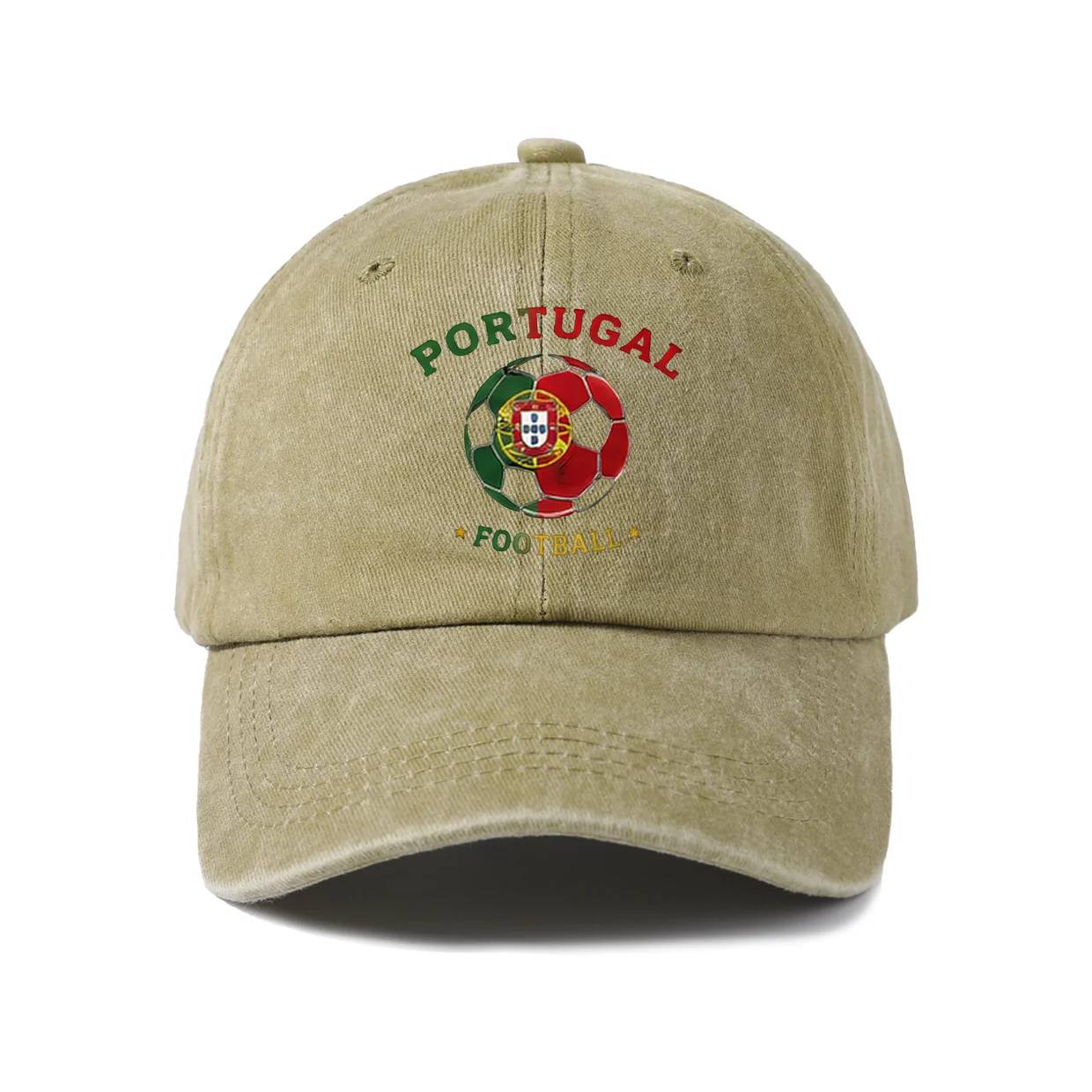 Portugal Football Crest Graphic Baseball Cap, Vintage Washed Adjustable Unisex Dad Hat, Everyday Gift