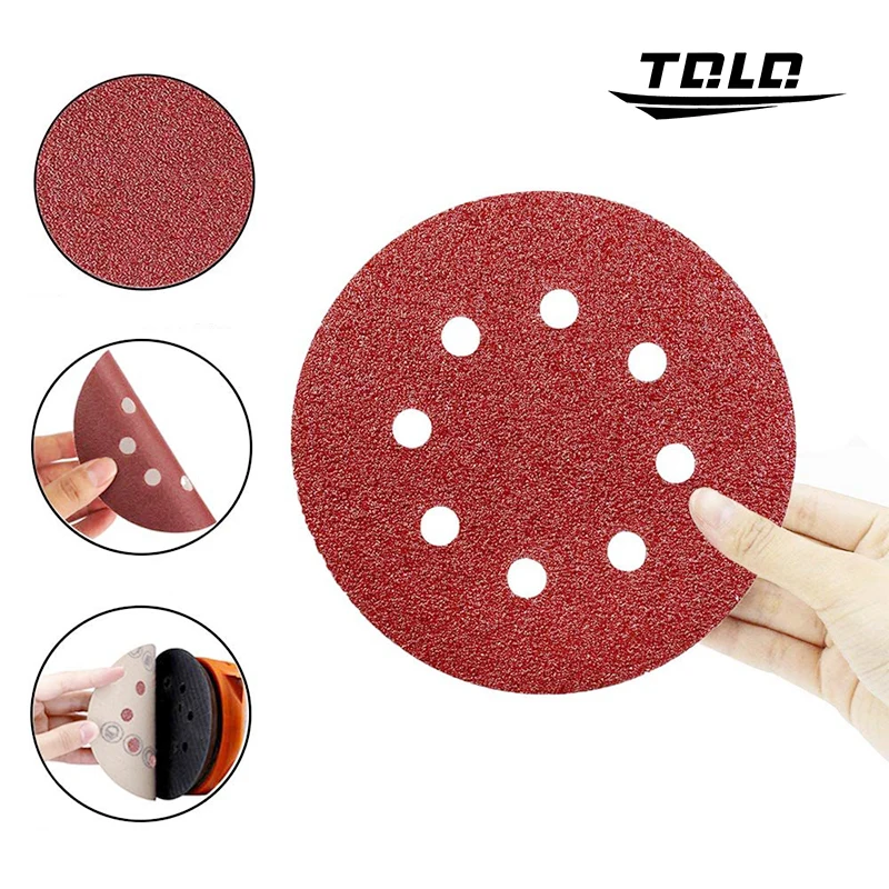 5inch 8Hole 125mm Sandpaper Woodworking Metal Grinding Disc Abrasive Polishing Tool 40/60/80/100/120/1000/2000Grit Sanding Discs