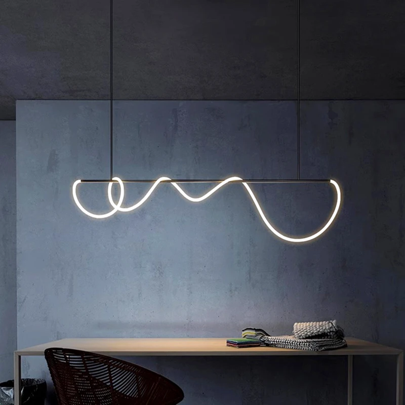 

Curve Metal LED Pendant Light Minimalism Black Chandelier Restaurant Hanging Lamps For Bedroom Living Rooms Indoor Lighting 2024