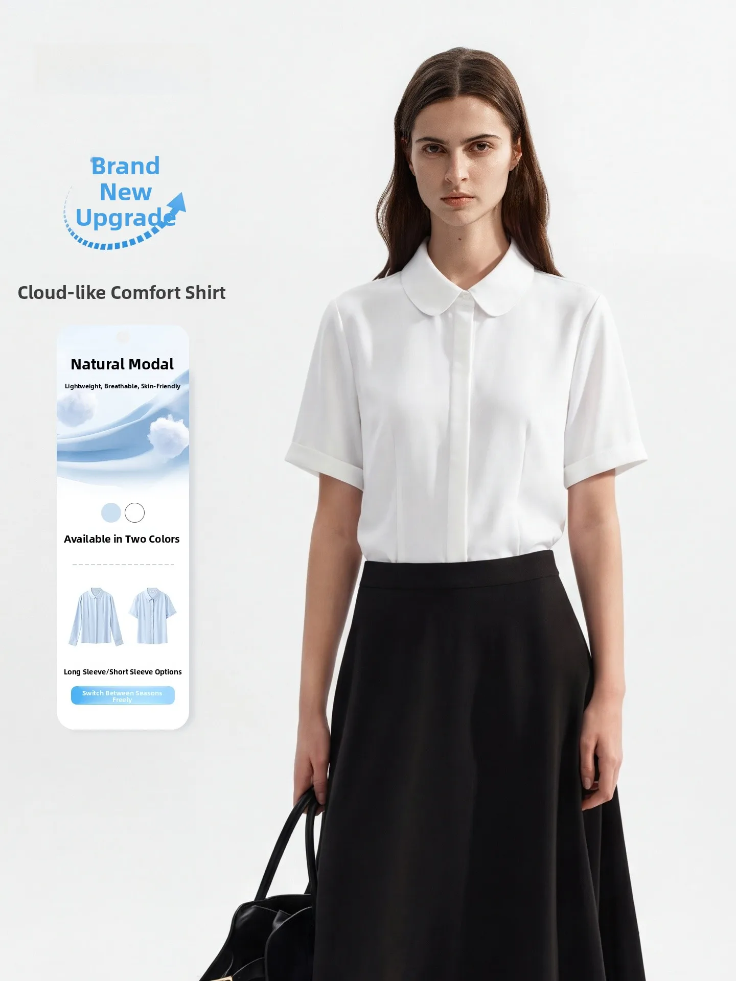 

LeLense Women's Bamboo Fiber Short Sleeve Shirt Set Formal Interview Outfit Breathable Professional Work Uniform Skirt