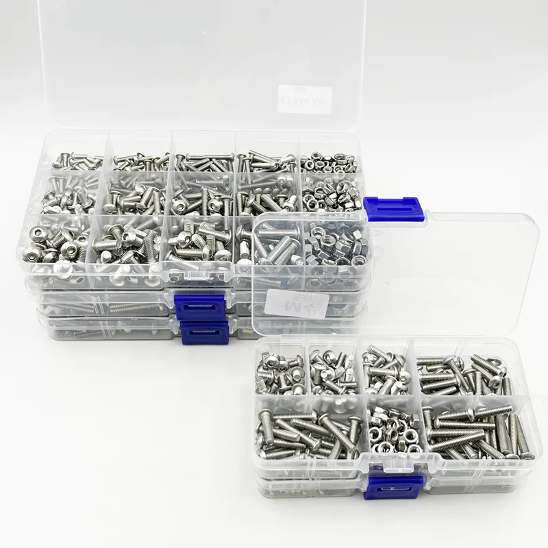 Hex Button Socket Head Cap Screw and Nut 304 Stainless Steel Hexagon Thread Machine Metric Nut Bolt Assortment Kit Set M2 M3 M4