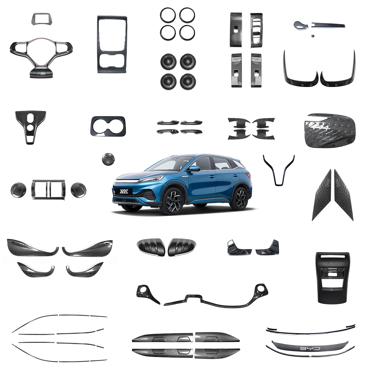 

Аксессуар для салона автомобиля для BYD Atto 3 Yuan Plus, индивидуальный ABS, имитирующий углерод, автомобильные декоративные накладки, внешние аксессуары