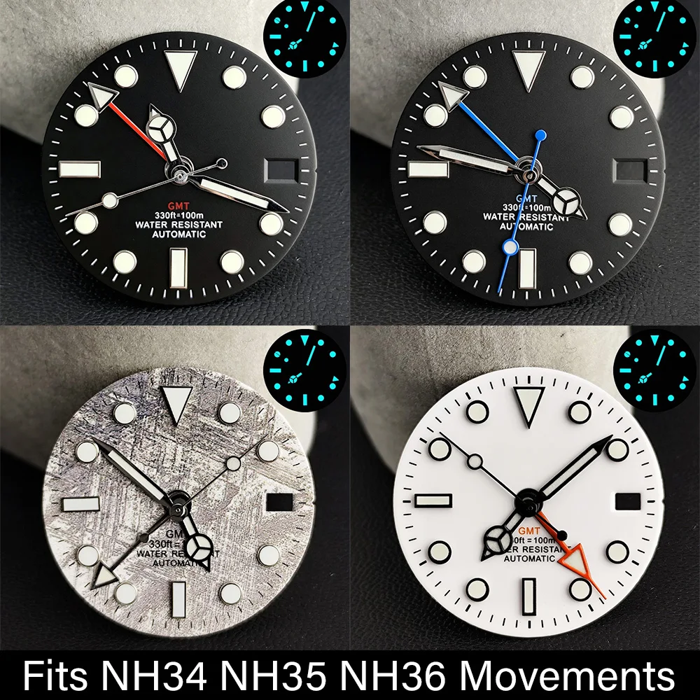 28,5mm Uhrenzifferblatt Blau Leuchtend Passend für NH34/NH35/NH36 Uhrwerke Zubehör GMT Zifferblatt/Zeiger NH35 Zifferblatt Mechanische Uhren Herren – Detail 2