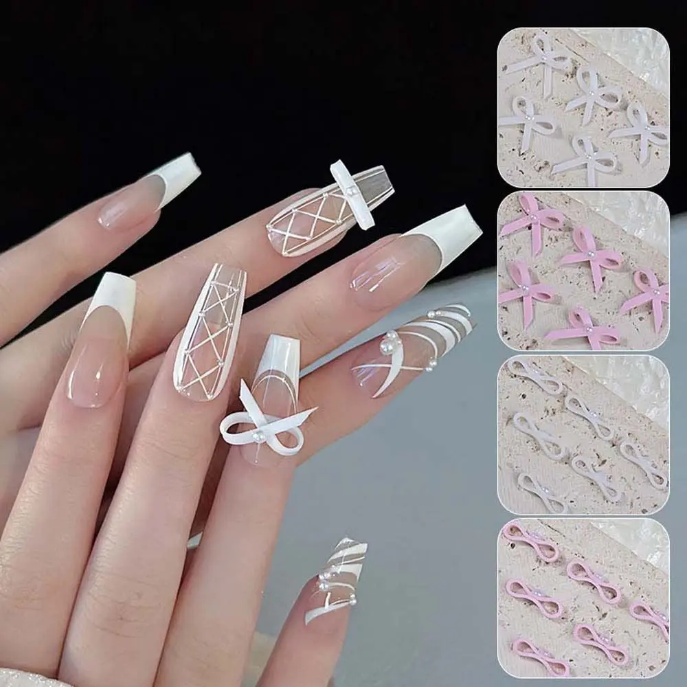 

5Pcs/set Bowknot 3D Nail Art Decorations Nail Charms Ballet Pink White Nail Ribbon Bows DIY Manicure