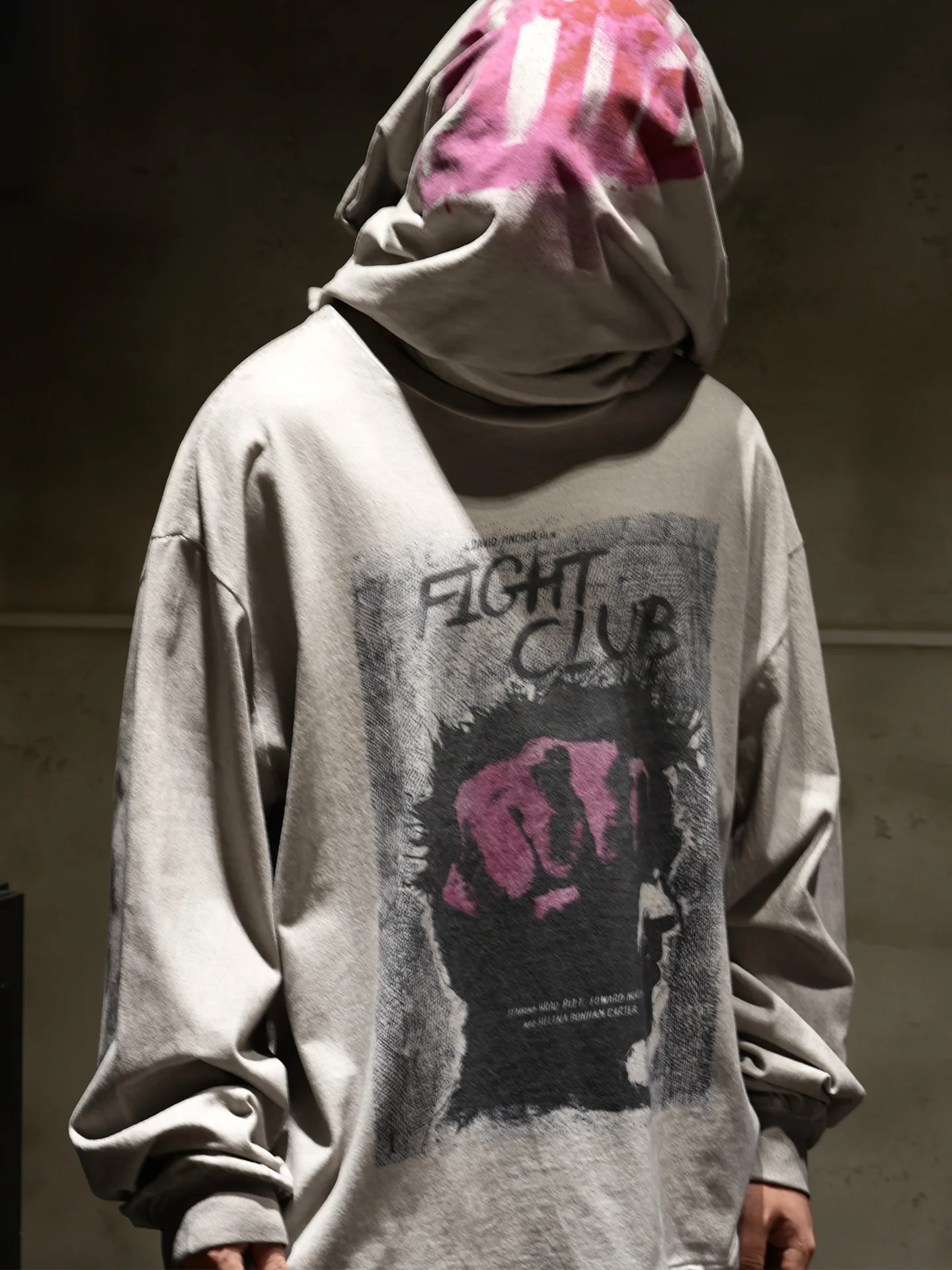 Washed Vintage American Style Long Sleeve T-Shirt Loose Fit Boxing Club Print Casual Breathable Cotton Tee for Men