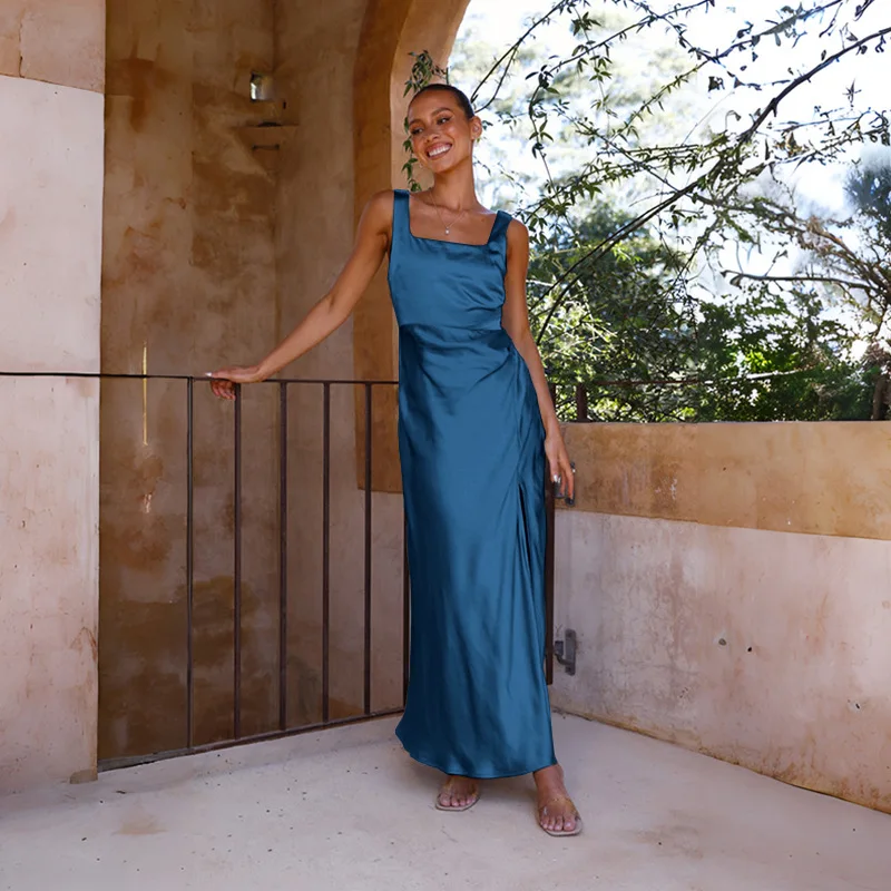 Sexy langes Svel-Satin-Wickelkleid für Damen, hohes Taillenkleid, Ele Faionable Mid-Century Sle No Tag, brandneues 2024-S...