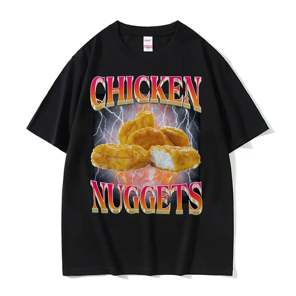 Camiseta gráfica divertida de Nuggets de pollo estilo Vintage Meme para hombres y mujeres, camiseta gótica de gran tamaño de Hip Hop, Top transpirable