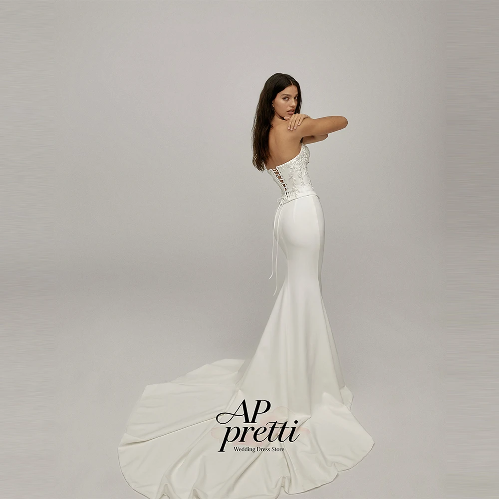 AP pretti Classic Satin Wedding Dress For Women Applique Sweetheart Customized Sweep Train Trumpet Bridal Gown Robe De Mariée 