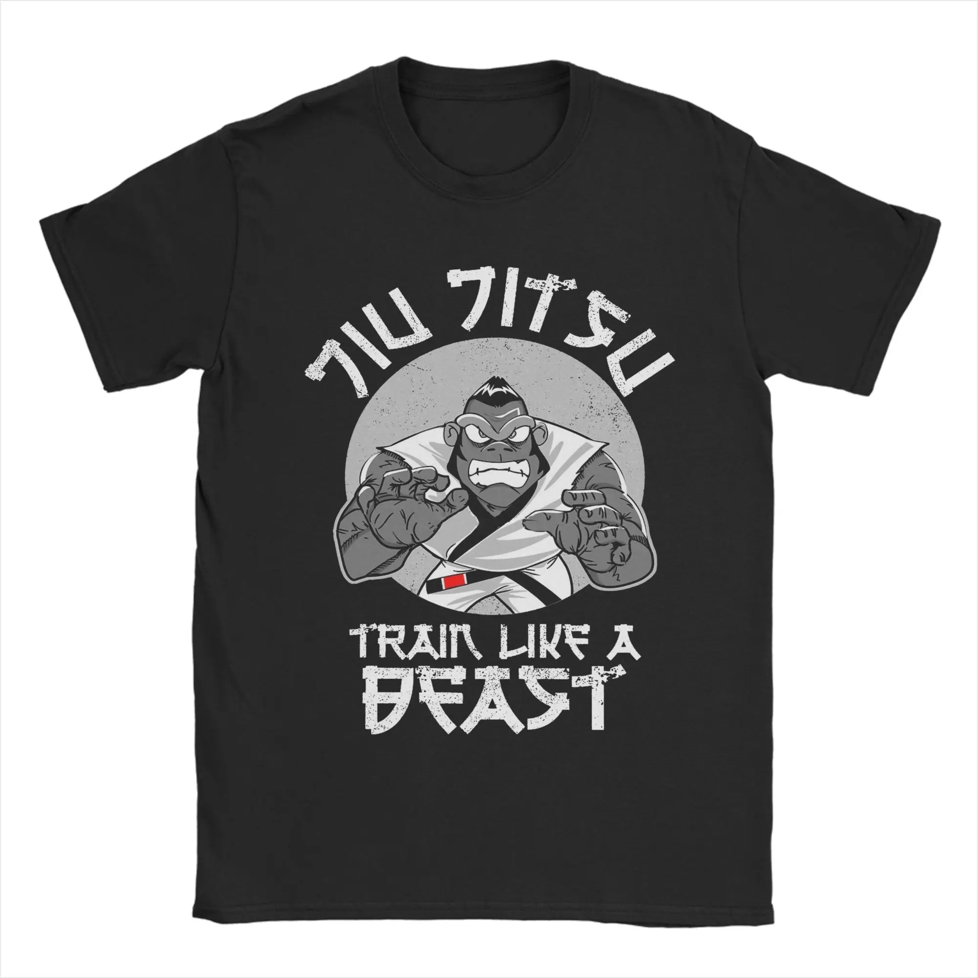Retro Train Like A Beast Jiu Jitsu BJJ Grappling Gorilla T-Shirt Round Neck Short Sleeve Tops Shirts  Cotton Summer TopsTops