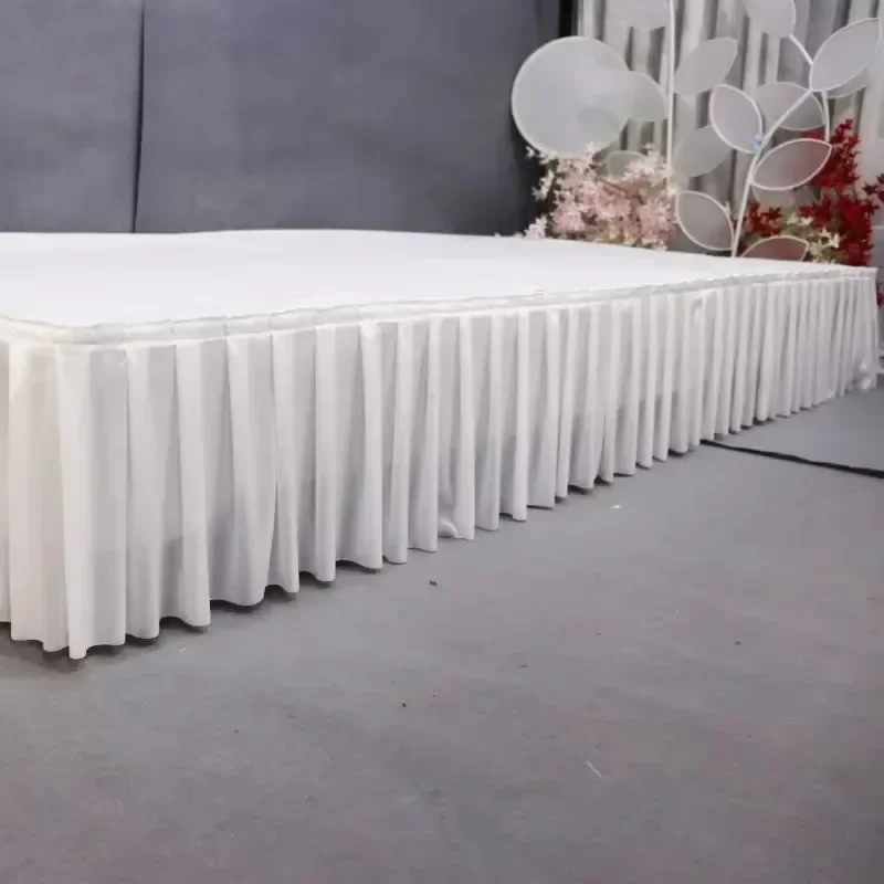 Saia de mesa plissada branca, cortinas de cenário de casamento, cothes de mesa para aniversário, banquete, palco, mesa de seda, festa de evento