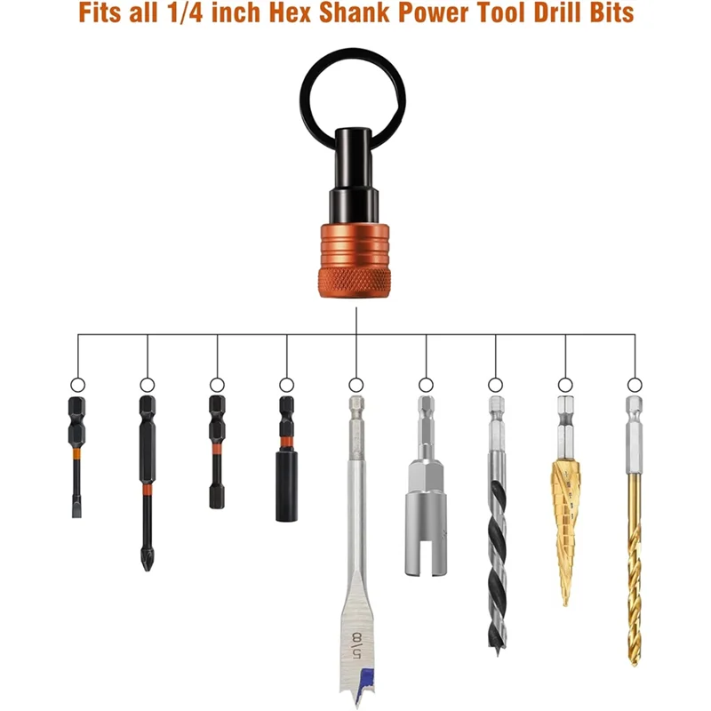 

ABVJ-Drill Bit Holder Key Chain 12Pc 1/4 Bit Holder For Impact Driver Keychain Connector Set For Screwdriver & Drill Bits