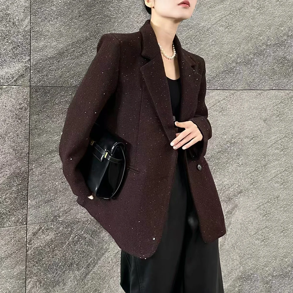 TWOTWINSTYLE Temperament Patchwork Pocket Coats For Women Notched Collar Long Sleeve Spliced Button Designer Blazers Female New