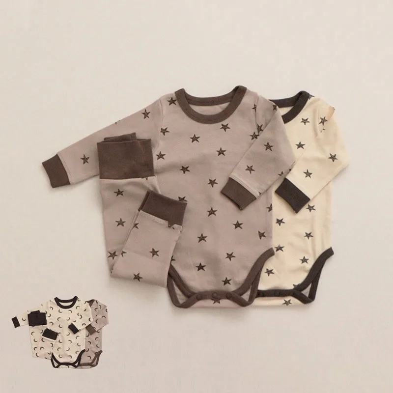 0-24M Newborn Kid Baby Boy Girl Clothes Long Sleeve Romper Bodysuit Pant Suit Cotton Two Piece Set New Born Outfit