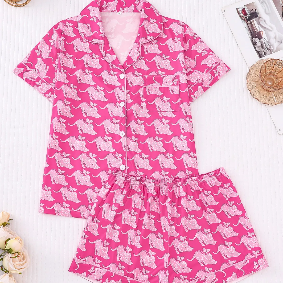 

Летний розовый пижамный комплект, модная женская одежда для сна с мультяшным принтом, повседневная рождественская домашняя одежда, ночная рубашка, ночная рубашка для рождественской вечеринки