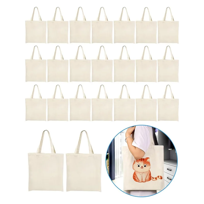 

B17B Bulk 24 Pack 14X15 Inches Sublimation Tote Bags, 10Oz Light Weight Reusable Grocery Shopping Cloth Bag Canvas Tot