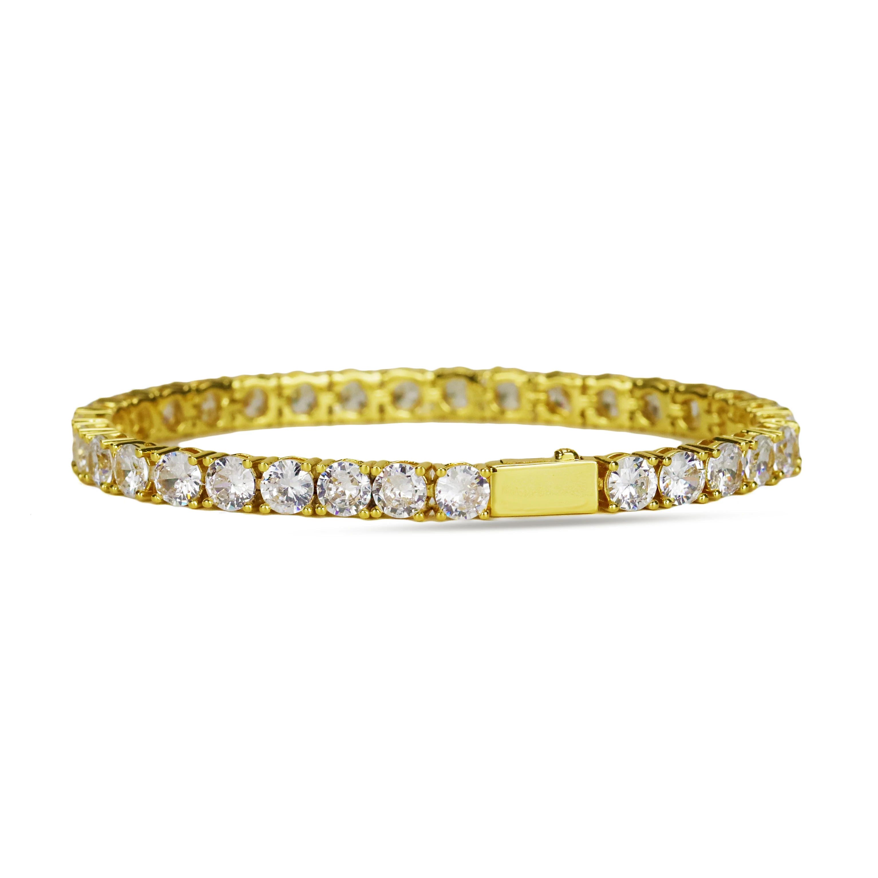 

New Luxury Spring Buckle Shiny Tennis Bracelet Men Hip Hop Iced Out Chain Bling CZ Gold Silver Color Bracelet Jewelry For Rapper