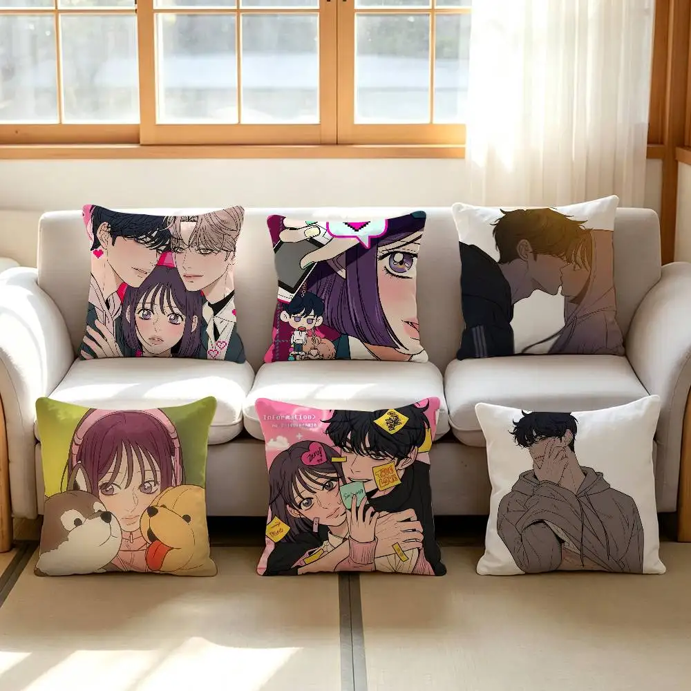 ovely Korean Manhwa Operation True Love Cushion Cover Soft Pillow Case for Sofa Living Room Home Office Decor Protective Covers