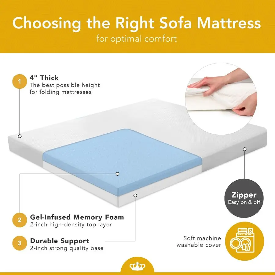 Matelas en mousse à mémoire de forme Gel frais de 4 pouces, pour canapé pliant Convertible, canapé-lit pleine taille