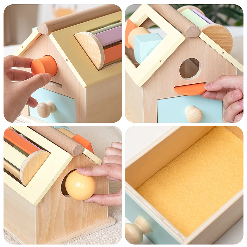 Kids Wooden Montessori House Educational Toy Busy Board Activity Object Permanence Box Fine Motor Skill Sensory Toys for Toddler