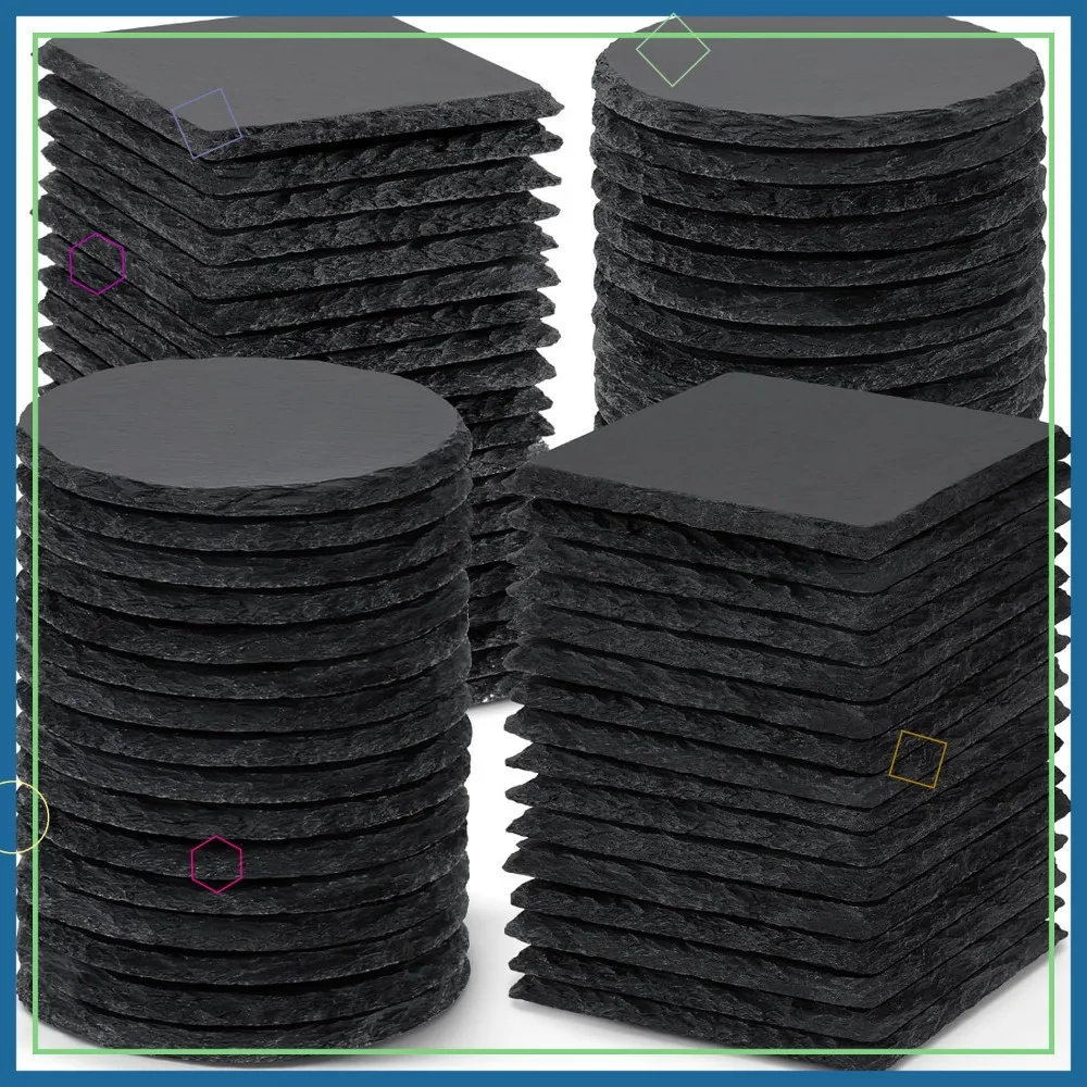 

72 PCS Black Slate Coasters, 4 Inch Square & Round Bulk for Laser Engraving, DIY Gifts Wedding Christmas