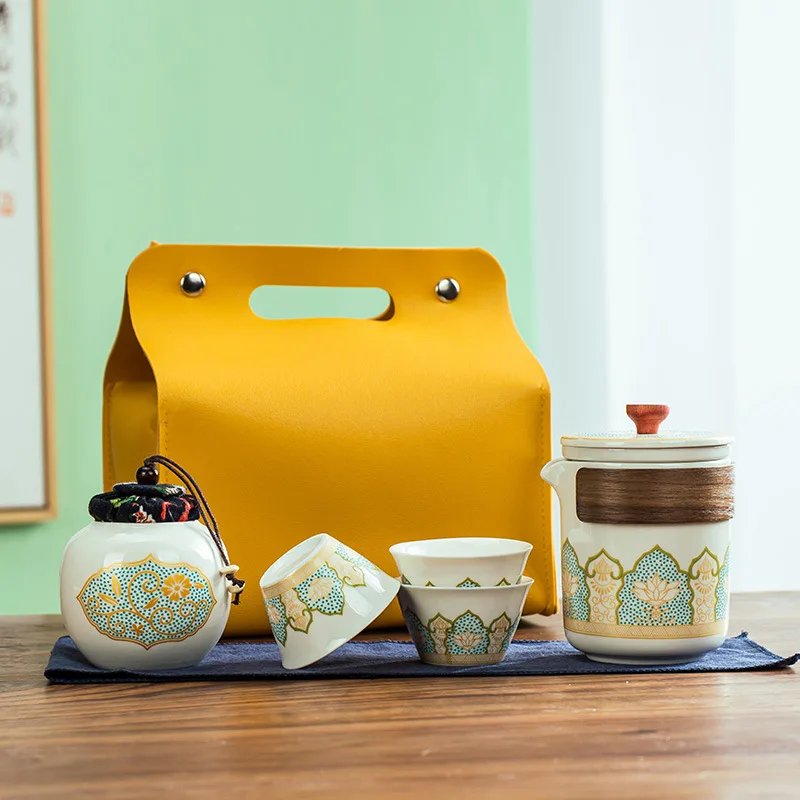 

Креативная керамическая быстрая чашка, дорожный чайный сервиз, поднос, чайный сервиз кунг-фу, портативный подарок на открытом воздухе