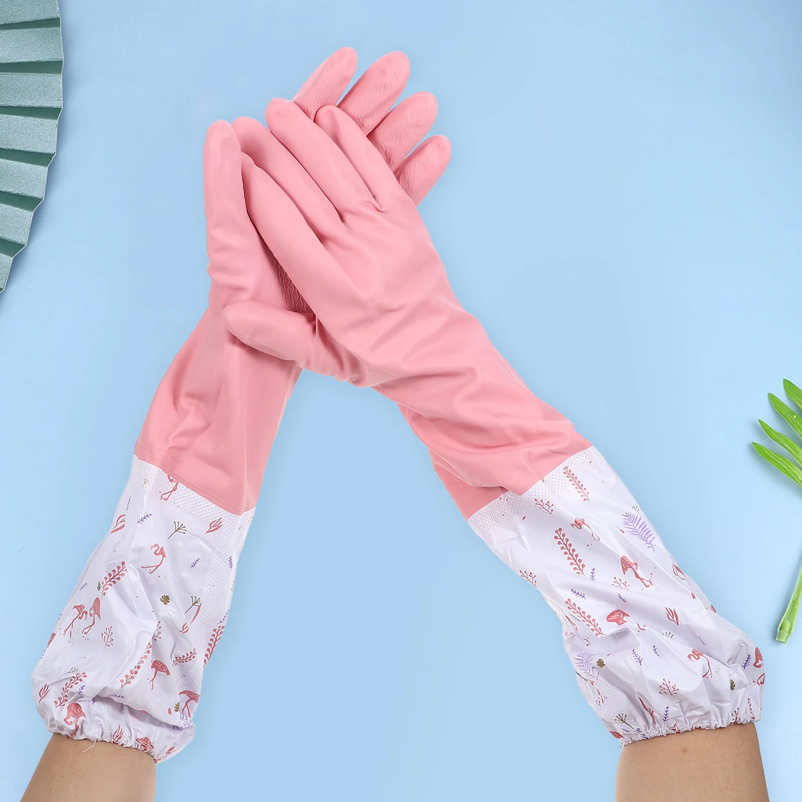 

Warm Lined Rubber Gloves Long Waterproof Kitchen Cleaning Gloves Anti-Slip Dishwashing Hand Protection For Home Garden S