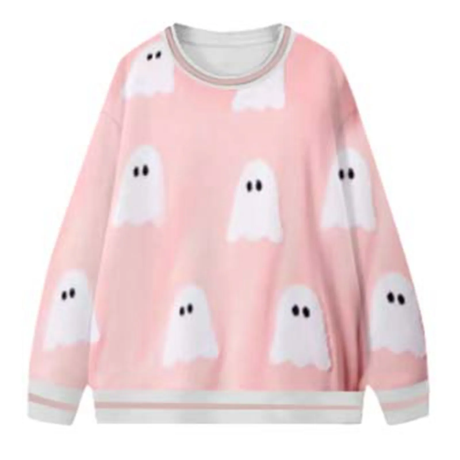 Women\'s Halloween Ghost Sweater Casual Fashion Round Neck Pullover Cozy Medium Length Loose Warm Comfortable Knitwear For Women