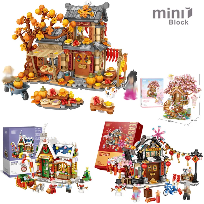 

Мини-осенний фермерский дом, модель двора, строительные блоки, MOC, вид на Рождество, домашняя архитектурная сборка, игрушки, кирпичи, праздничные подарки