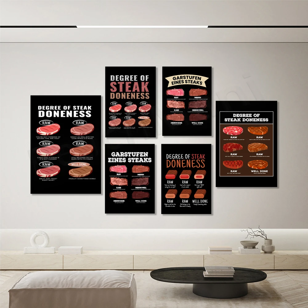 I love my steak, Garstufen Eines steak, steak doneness picture kitchen restaurant nordic wall art deco poster