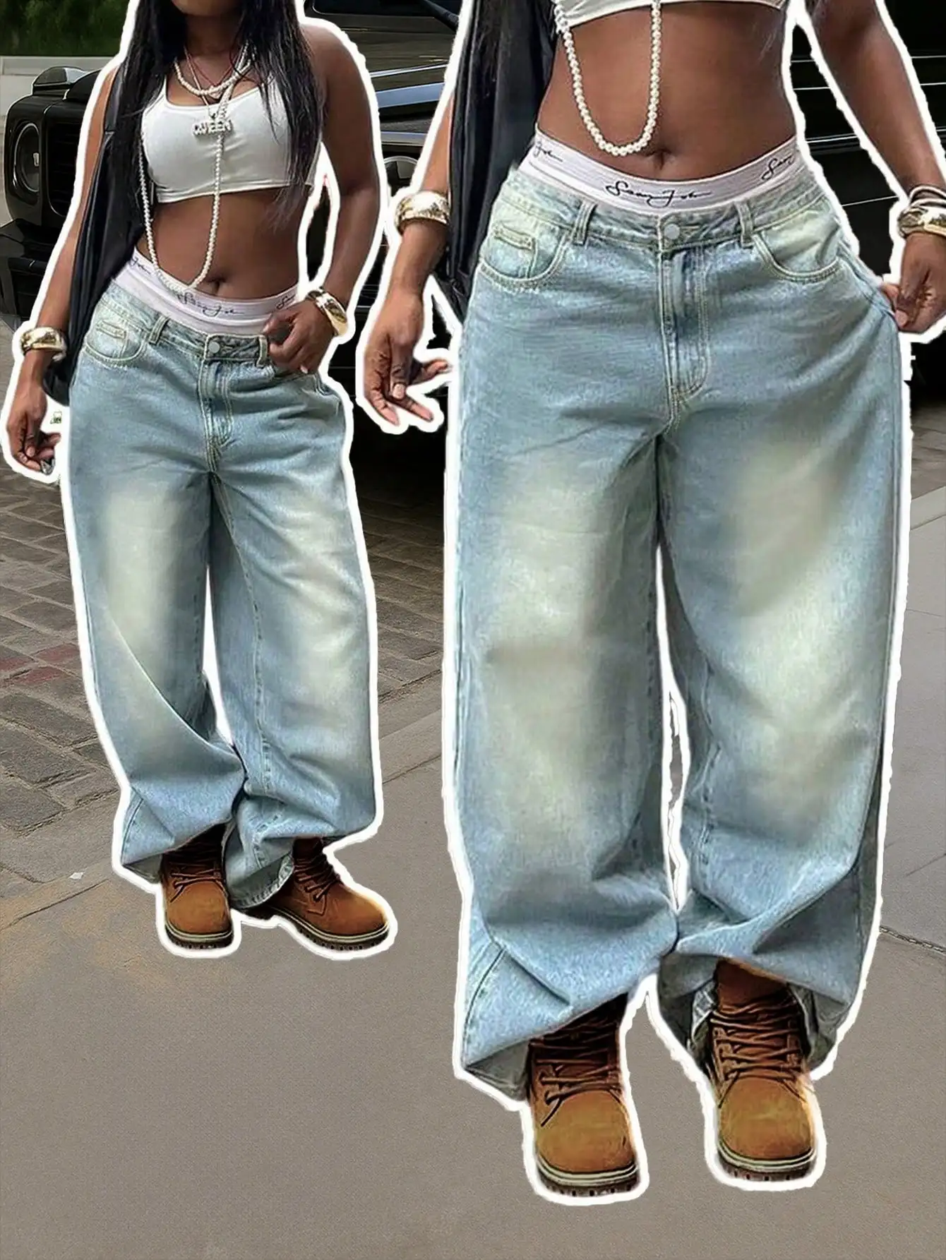 

Джинсы с низкой посадкой и широкими штанинами больших размеров, ретро-эффект выцветания, неэластичные, для женщин, осенний уличный стиль