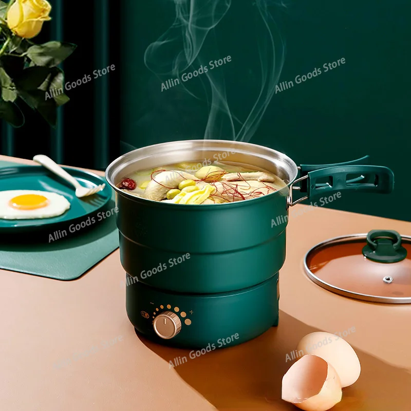 110V/220V Electric Rice Cooker Portable Split Frying Pan Electric Stew Pot Travel Hotpot Food Steamer Home Multi Cooker 1.5L