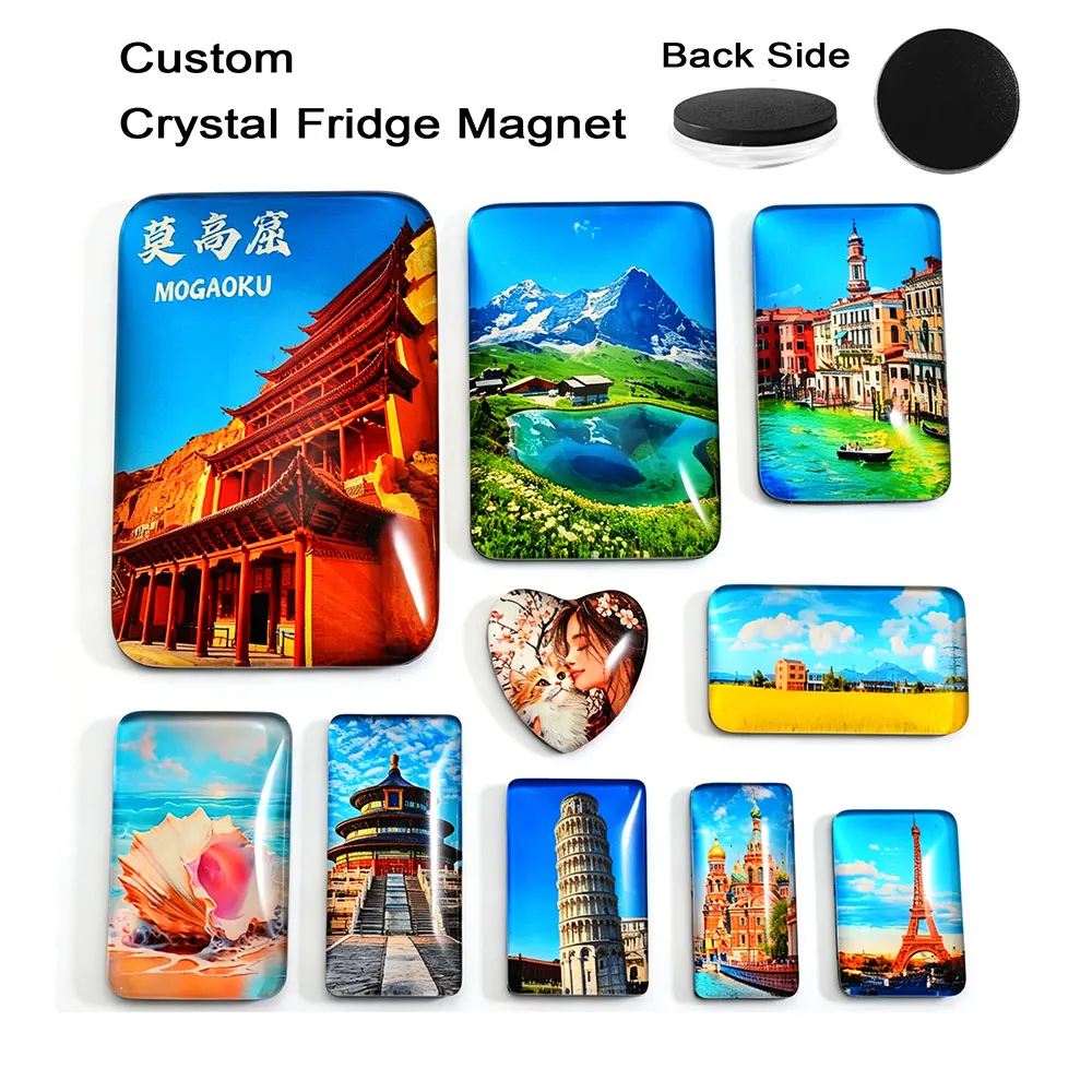 Personalized Crystal Fridge Magnets Custom Rectangle Photo Glass Cabochon Family Lovers Baby Memorial Gifts Home Decoration