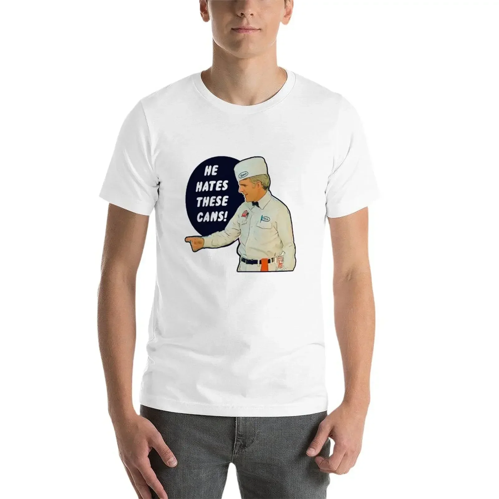 De Eikel-Hij Haat Deze Blikjes T-Shirt Katoen Grafische T-Shirts Koreaanse Mode Heren Witte T-Shirts