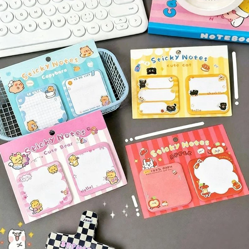 Bloc de Notas Adhesivas con 60 Hojas de Dibujos Animados, Regalo para Estudiantes, Notas Adhesivas Bonitas, Notas de Mensaje, Pegatinas, Papelería Educativa