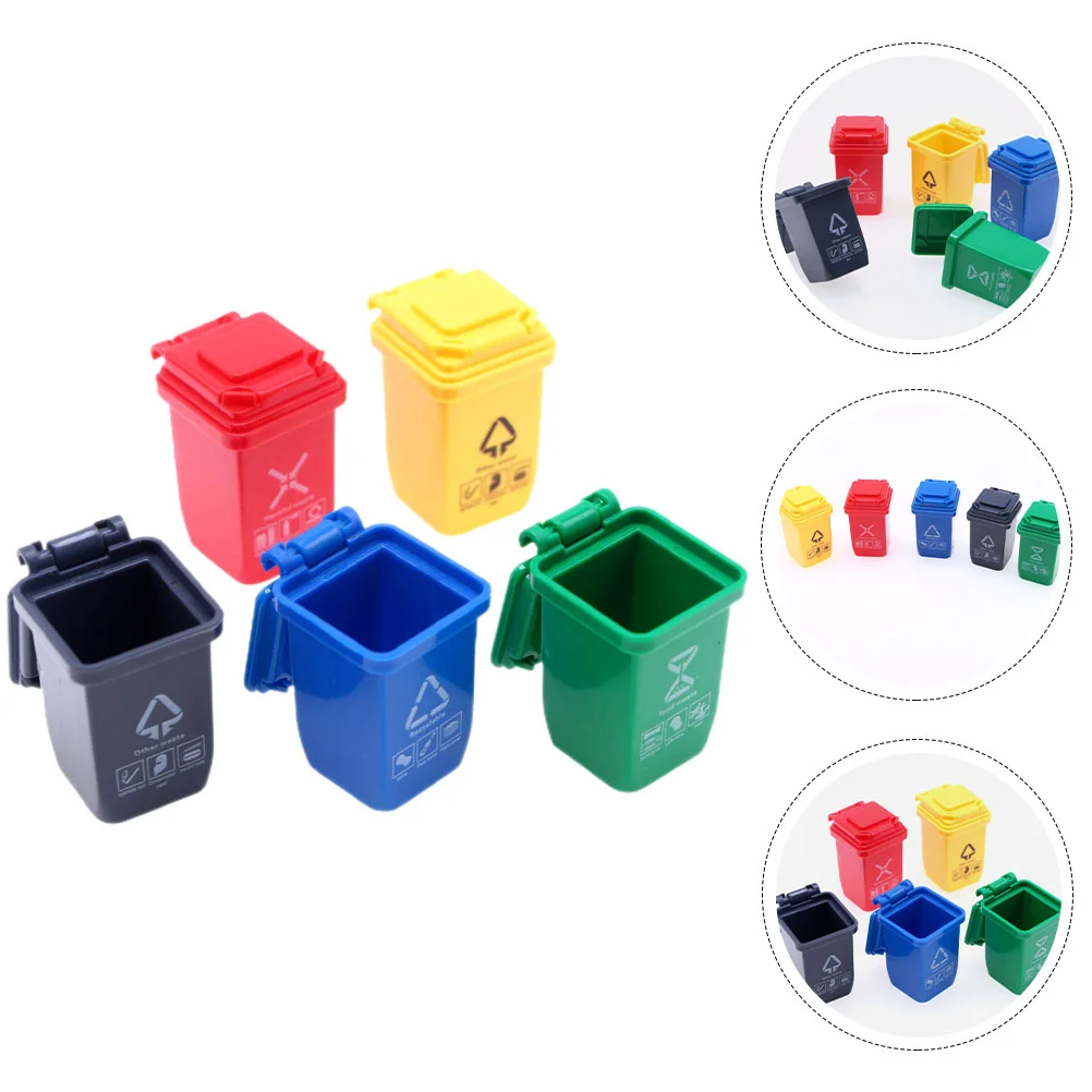 5 Pcs Dollhouse Mini Sorting Trash Can Miniature Garbage Model Small Decor Simulation Sand Table