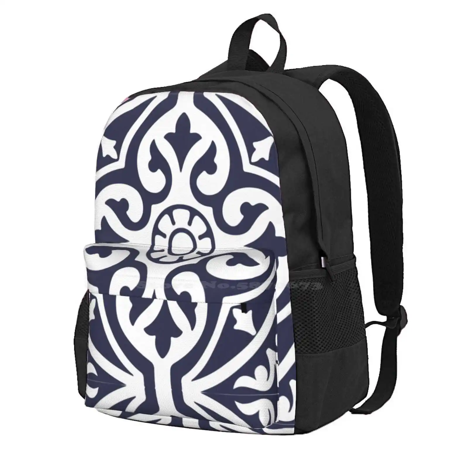 Hamptons Blue And White Moroccan Talavera Tile Hot Sale Schoolbag Backpack Fashion Bags Hamptons Style Moroccan Tile Talavera