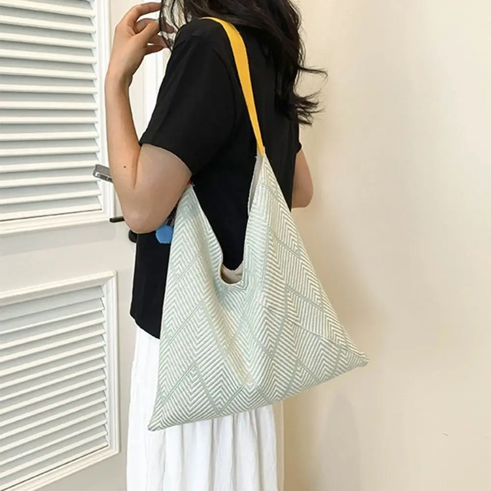 

Elegant Summer Shoulder Bag Trendy Large Capacity Casual Woven Bag Wear-resistant Striped Pattern Women Handbags Commuting