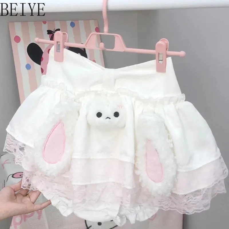 Japanese Soft Girl Sweet and Cute Skirt Cartoon Cake Lace Short Skirt Women's Japanese Style High Street A Line Skirts