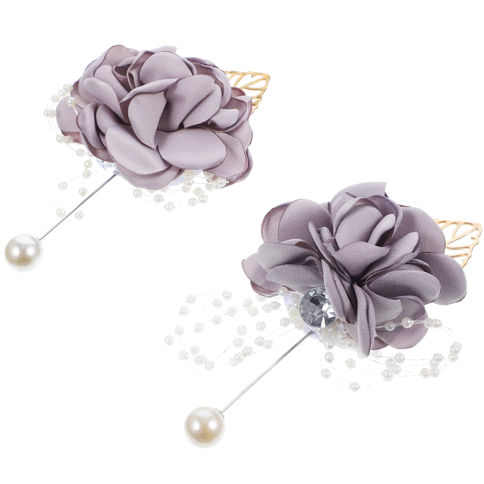 

2 Pcs Dark Grey Fabric Rose Boutonniere for Groom Bridesmaid Wedding Party Artificial Flowers Chest Prom Accessories Corsage