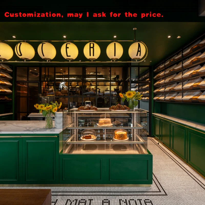 custom.Fashion Bakery Display Cabinet Design Customized Bread Glass Wooden Marble Bakery Showcase Counter Shop Display