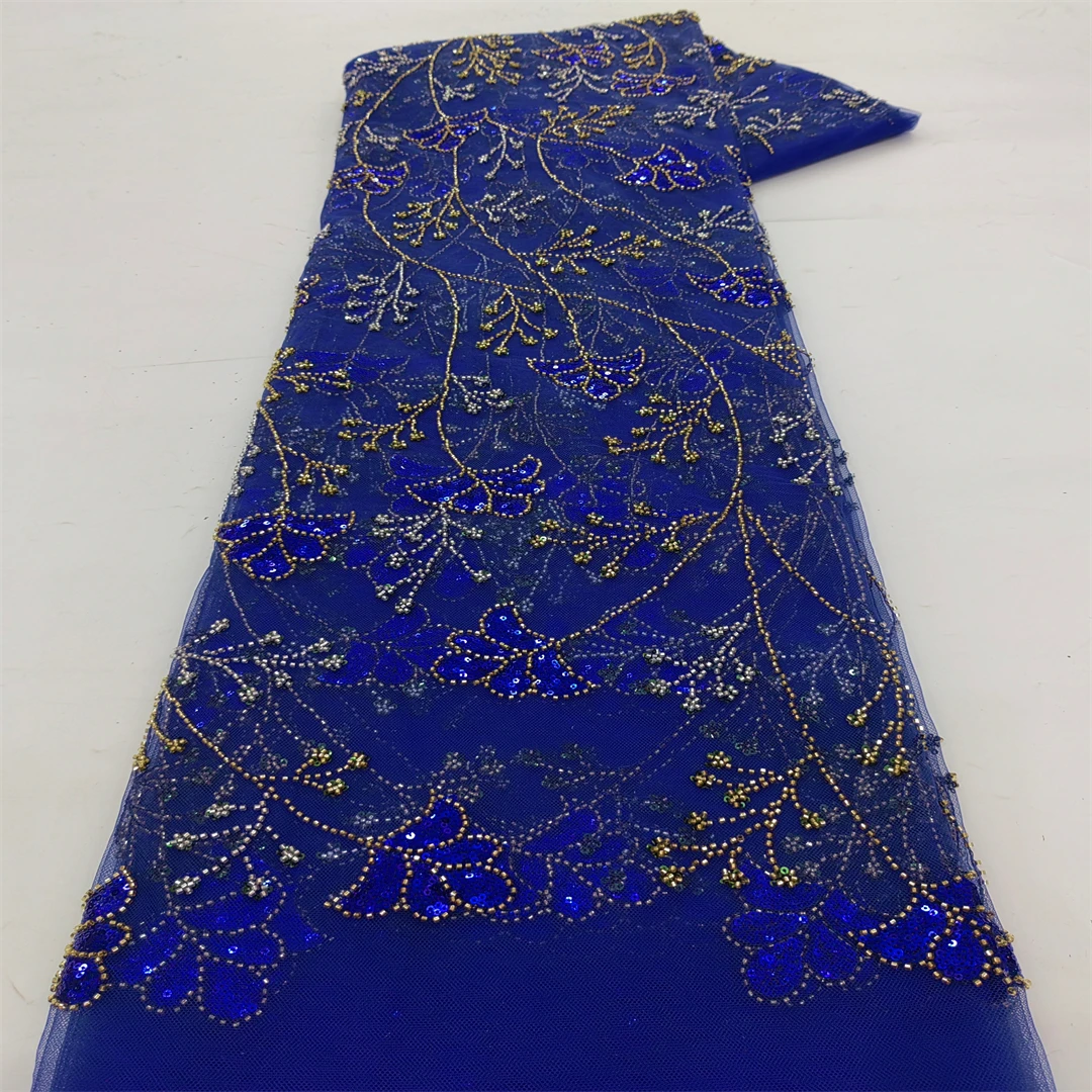 

Luxury Sequins Lace Fabric 2026 High Quality French African Net Beaded Lace Fabric Nigerian Embroidery Fabric For Wedding Party