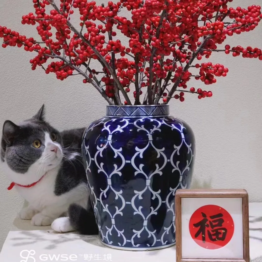 Jingdezhen Blue-and-White Porcelain General Vase Floral Arrangements Modern Home Decor New Chinese-Style Ornamental Home Gift