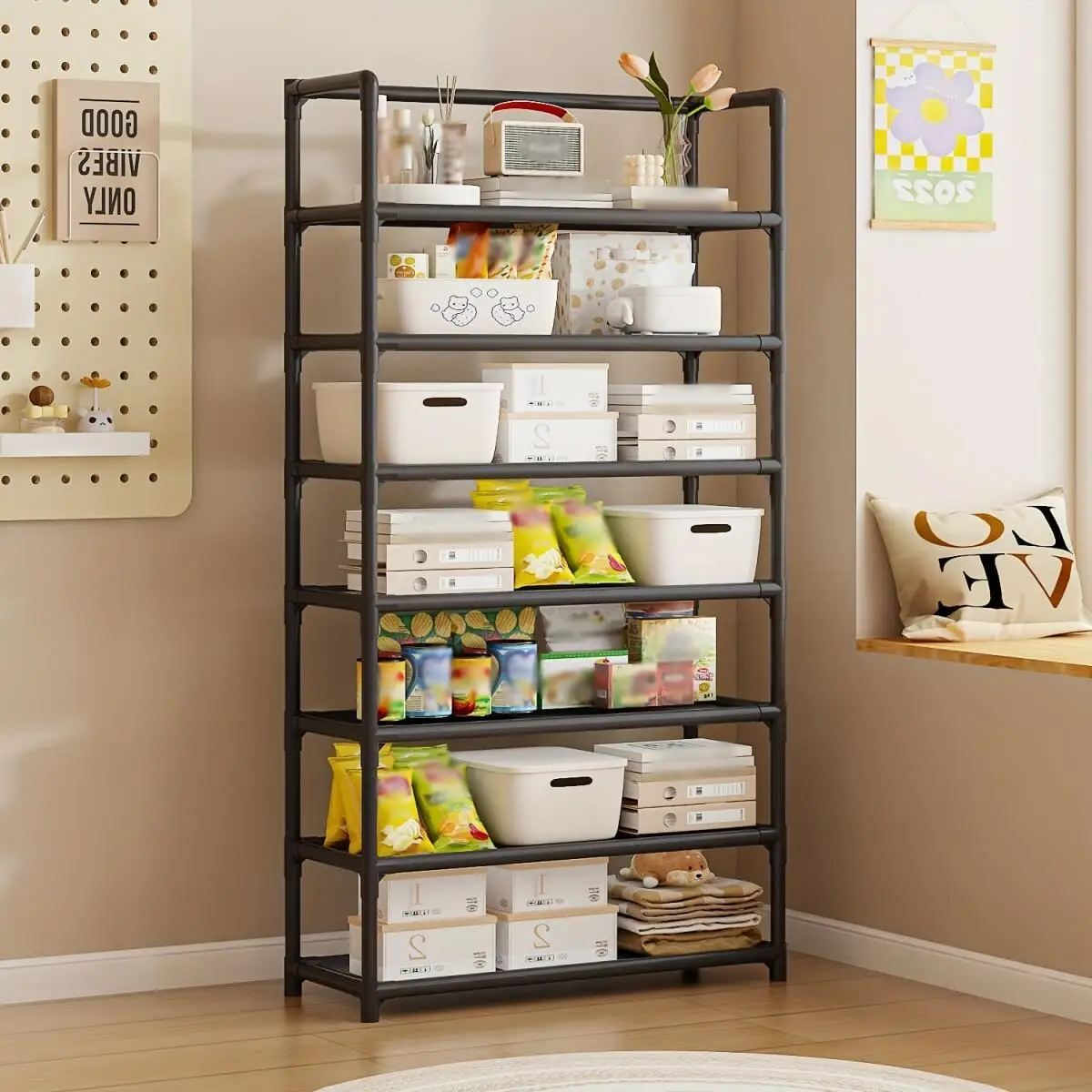 7-stöckiges Großraum-Aufbewahrungsregal für Zuhause - Multifunktionales Freistehendes Präsentationsregal, Ideal für Snacks, Spielzeug, Bücher, Küchen- und Schlafzimmerorganisation - Langlebiges