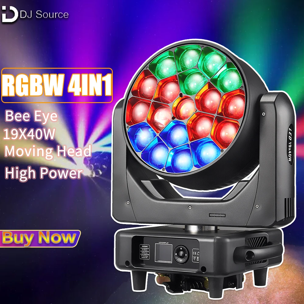 

DJ Source LED 19X40W RGBW Big Bee Eye Moving Head Light Beam Gobo Zoom Wash Stage Lights DMX512 For DJ Disco Party Stage Effect